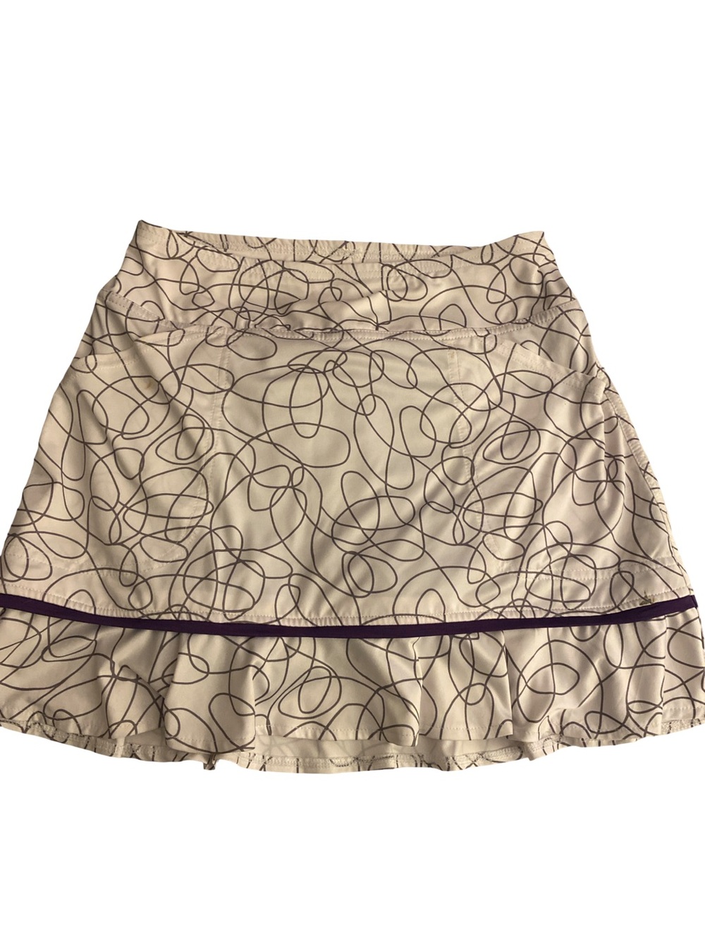 Jofit Beige Scribble-Print Mini Skirt with Purple Trim - XS